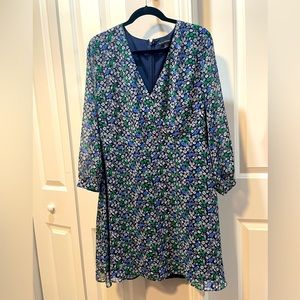 Banana Republic Floral Blue Green V-Neck Dress Size 12